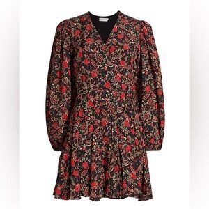 NWT RHODE Caro La Toule Red and Black Floral Long Sleeve Mini Dress